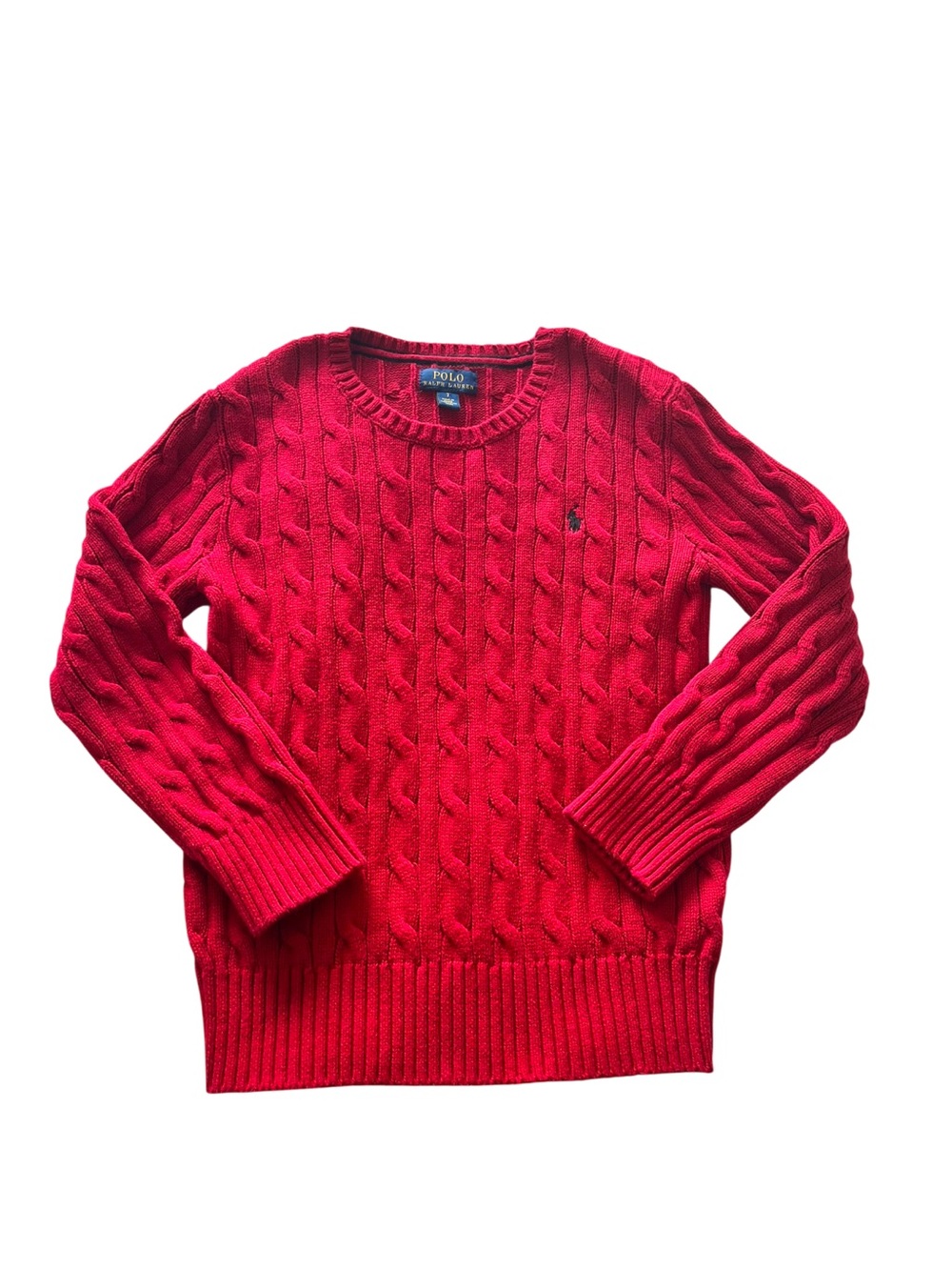 Polo by Ralph Lauren Red Cable-Knit Crewneck Sweater Sz 7 Boys Unisex